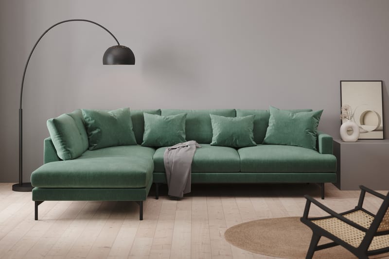 Menard 4-sits Vänstervänd L-formad Djup Schäslongsoffa i Sammet - Mörkgrön - Möbler - Soffa - Divansoffor & schäslongsoffa