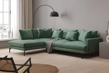Menard 4-sits Vänstervänd L-formad Djup Schäslongsoffa i Sammet - Mörkgrön - Möbler - Soffa - Divansoffor & schäslongsoffa