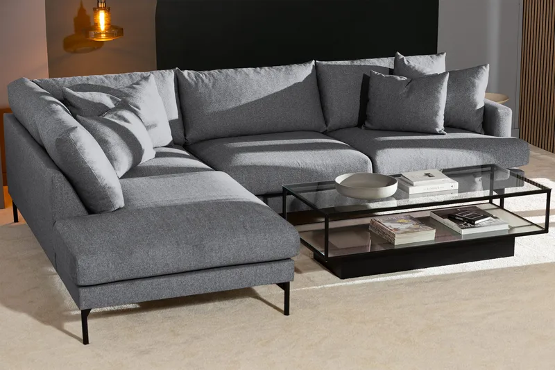 Menard 4-sits Vänstervänd L-formad Djup Schäslongsoffa i Tyg - Grå - Möbler - Soffa - Divansoffor & schäslongsoffa