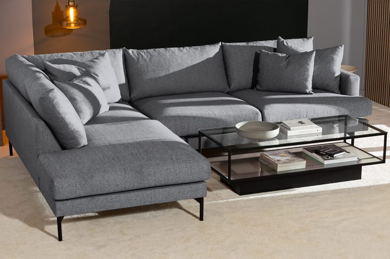 Menard 4-sits Vänstervänd L-formad Djup Schäslongsoffa i Tyg - Grå - Möbler - Soffa - Divansoffor & schäslongsoffa