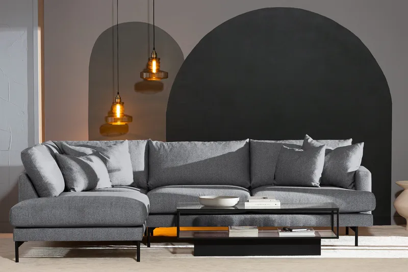 Menard 4-sits Vänstervänd L-formad Djup Schäslongsoffa i Tyg - Grå - Möbler - Soffa - Divansoffor & schäslongsoffa