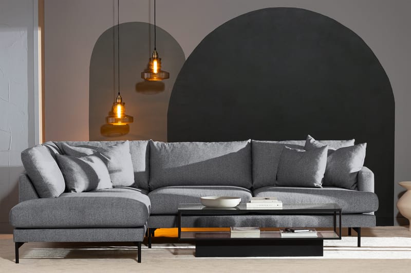 Menard 4-sits Vänstervänd L-formad Djup Schäslongsoffa i Tyg - Grå - Möbler - Soffa - Divansoffor & schäslongsoffa