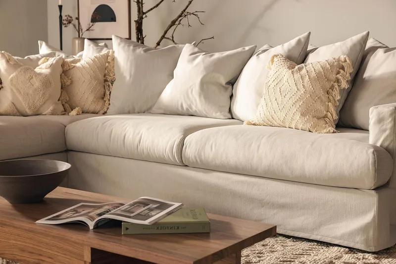 Menard 4-sits Vänstervänd L-formad Schäslongsoffa i Tyg - Ljusgrå - Möbler - Soffa - Divansoffor & schäslongsoffa