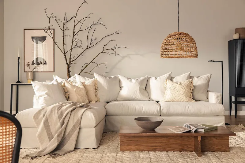 Menard 4-sits Vänstervänd L-formad Djup Schäslongsoffa i Tyg - Ljusgrå - Möbler - Soffa - Divansoffor & schäslongsoffa