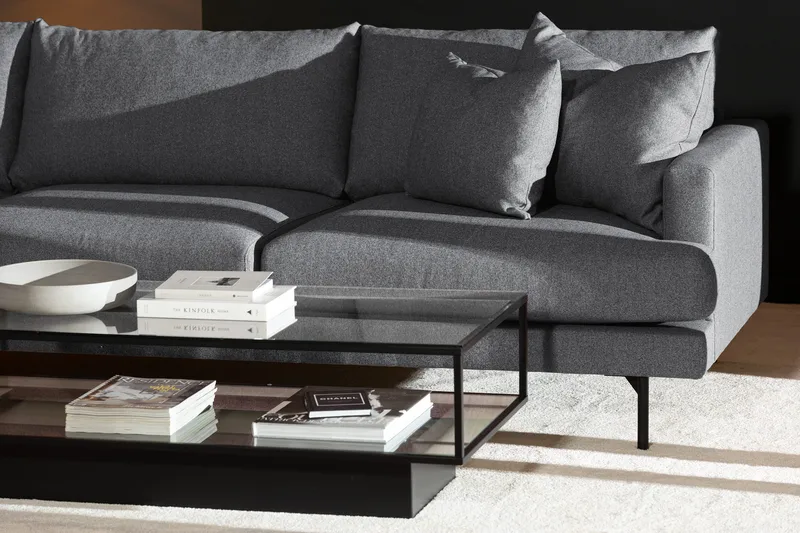 Menard 4-sits Vänstervänd L-formad Djup Schäslongsoffa i Tyg - Mörkgrå - Möbler - Soffa - Divansoffor & schäslongsoffa