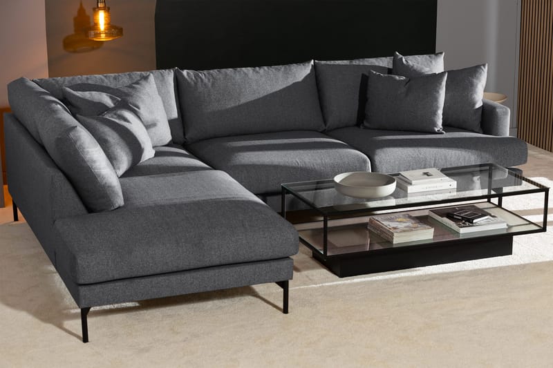 Menard 4-sits Vänstervänd L-formad Djup Schäslongsoffa i Tyg - Mörkgrå - Möbler - Soffa - Divansoffor & schäslongsoffa