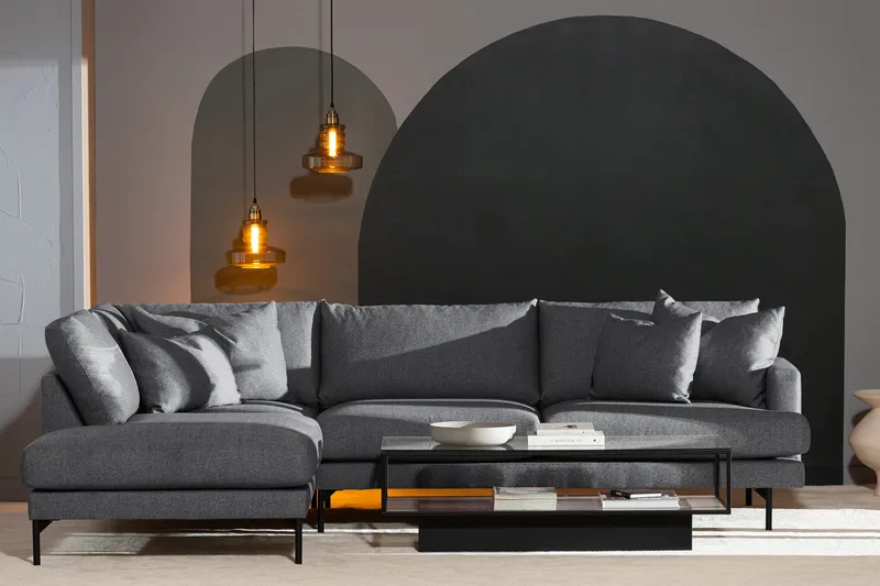 Menard 4-sits Vänstervänd L-formad Djup Schäslongsoffa i Tyg - Mörkgrå - Möbler - Soffa - Divansoffor & schäslongsoffa