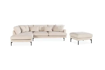 Menard 4-sits Vänstervänd L-formad Schäslongsoffa + Fotpall i Manchester - Beige - Möbler - Soffa - Divansoffor & schäslongsoffa
