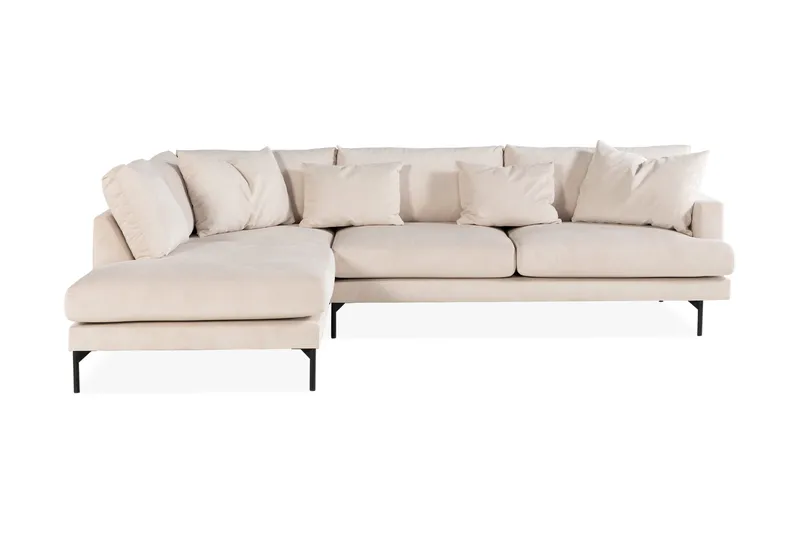 Menard 4-sits Vänstervänd L-formad Schäslongsoffa i Manchester med 2 Nackkuddar - Beige - Möbler - Soffa - Divansoffor & schäslongsoffa - 4 sits soffa med divan