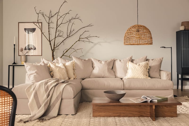 Menard 4-sits Vänstervänd L-formad Schäslongsoffa i Tyg - Beige - Möbler - Soffa - Divansoffor & schäslongsoffa