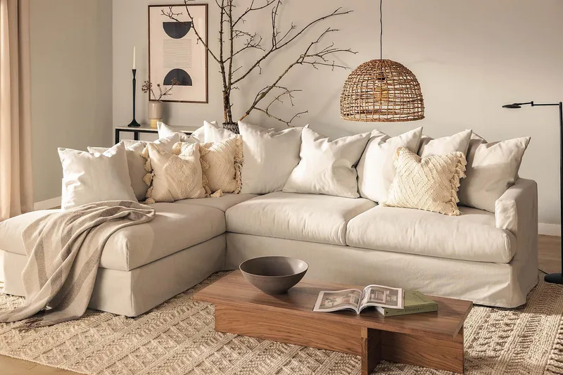 Menard 4-sits Vänstervänd L-formad Schäslongsoffa i Tyg - Ljusgrå - Möbler - Soffa - Divansoffor & schäslongsoffa