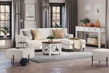 Menard Compact 3-sits Högervänd L-formad Divansoffa i Bouclé - Vit - Möbler - Soffa - Divansoffor & schäslongsoffa
