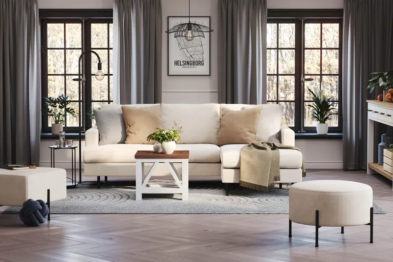 Menard Compact 3-sits Högervänd L-formad Divansoffa i Manchester - Beige - Möbler - Soffa - Divansoffor & schäslongsoffa