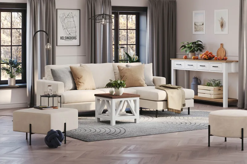 Menard Compact 3-sits Högervänd L-formad Divansoffa i Manchester - Beige - Möbler - Soffa - Divansoffor & schäslongsoffa