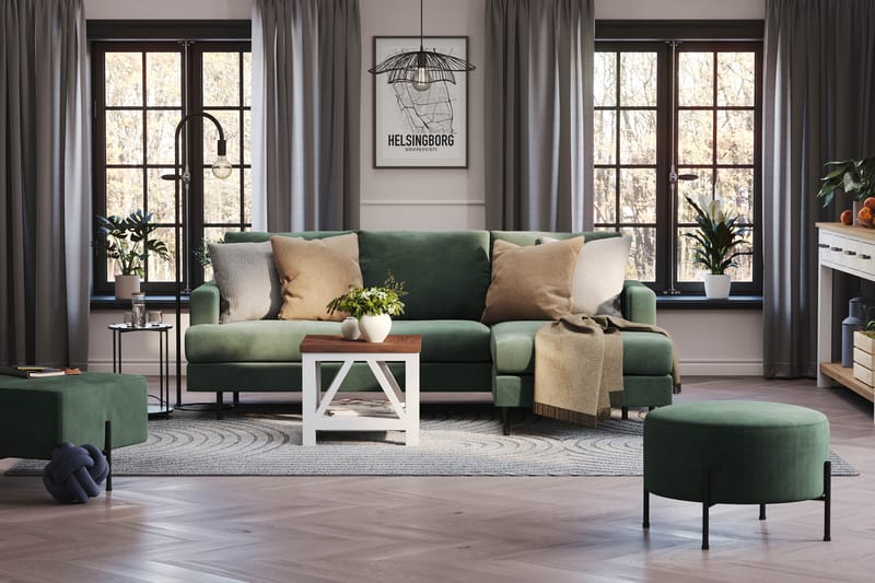 Menard Compact 3-sits Högervänd L-formad Divansoffa i Manchester - Grön - Möbler - Soffa - Divansoffor & schäslongsoffa