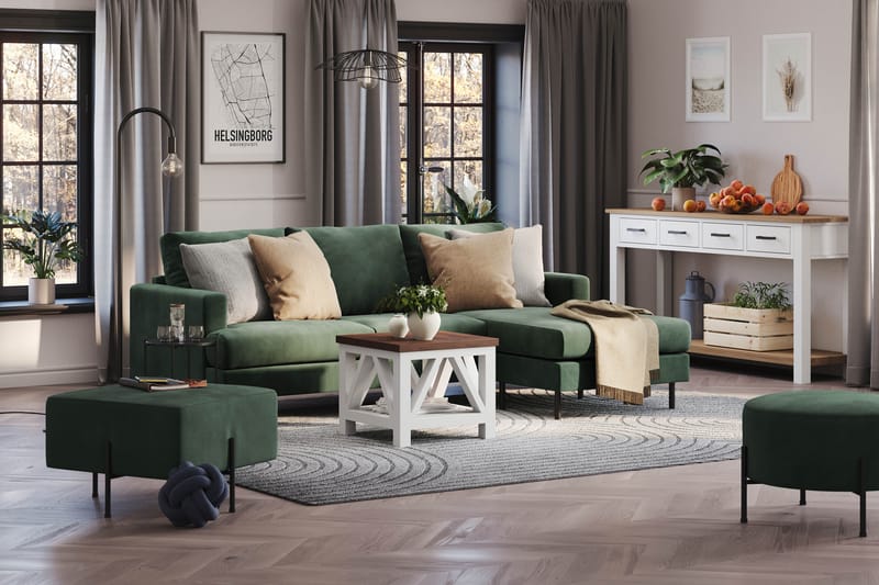 Menard Compact 3-sits Högervänd L-formad Divansoffa i Manchester - Grön - Möbler - Soffa - Divansoffor & schäslongsoffa