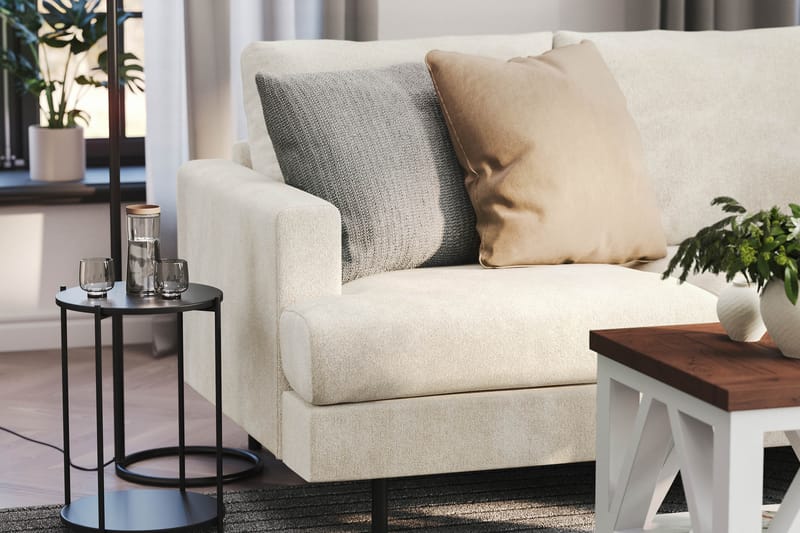 Menard Compact 3-sits Högervänd L-formad Divansoffa i Sammet - Krämvit - Möbler - Soffa - Divansoffor & schäslongsoffa