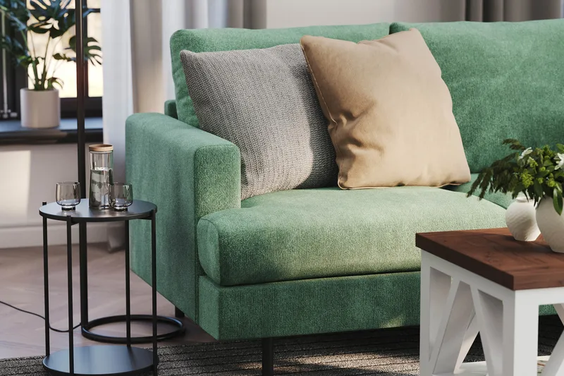 Menard Compact 3-sits Högervänd L-formad Divansoffa i Sammet - Mörkgrön - Möbler - Soffa - Divansoffor & schäslongsoffa
