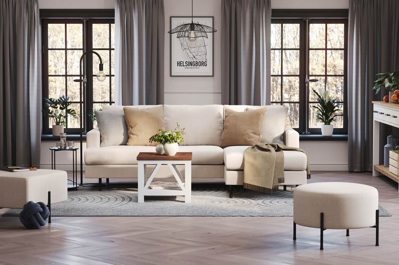 Menard Compact 3-sits Högervänd L-formad Divansoffa i Tyg - Beige - Möbler - Soffa - Divansoffor & schäslongsoffa