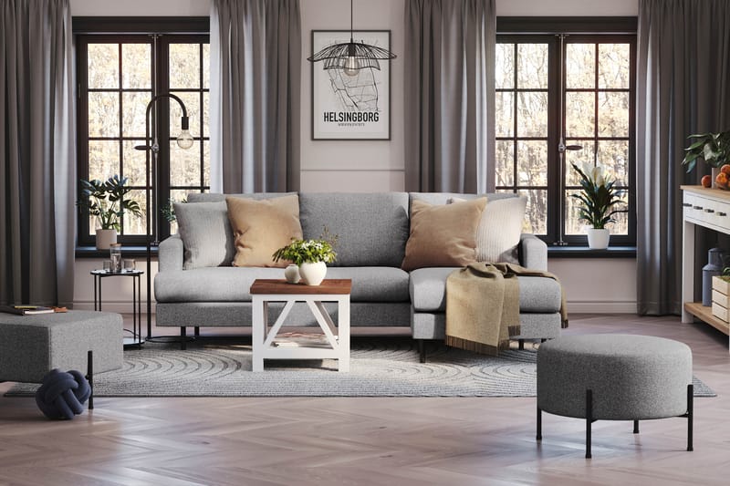 Menard Compact 3-sits Högervänd L-formad Divansoffa i Tyg - Grå - Möbler - Soffa - Divansoffor & schäslongsoffa