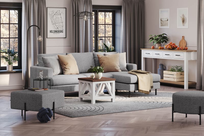 Menard Compact 3-sits Högervänd L-formad Divansoffa i Tyg - Grå - Möbler - Soffa - Divansoffor & schäslongsoffa