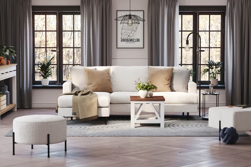 Menard Compact 3-sits Vänstervänd L-formad Divansoffa i Bouclé - Vit - Möbler - Soffa - Divansoffor & schäslongsoffa