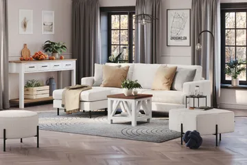 Menard Compact 3-sits Vänstervänd L-formad Divansoffa i Bouclé - Vit - Möbler - Soffa - Divansoffor & schäslongsoffa