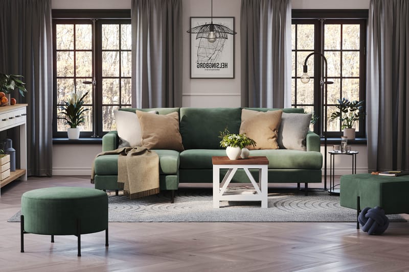 Menard Compact 3-sits Vänstervänd L-formad Divansoffa i Manchester - Grön - Möbler - Soffa - Divansoffor & schäslongsoffa