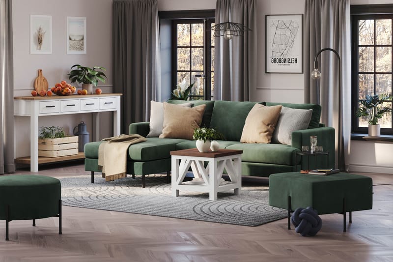 Menard Compact 3-sits Vänstervänd L-formad Divansoffa i Manchester - Grön - Möbler - Soffa - Divansoffor & schäslongsoffa
