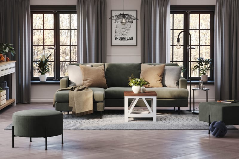 Menard Compact 3-sits Vänstervänd L-formad Divansoffa i Manchester - Mörkgrön - Möbler - Soffa - Divansoffor & schäslongsoffa
