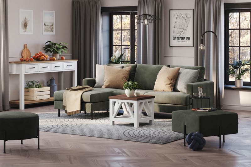 Menard Compact 3-sits Vänstervänd L-formad Divansoffa i Manchester - Mörkgrön - Möbler - Soffa - Divansoffor & schäslongsoffa