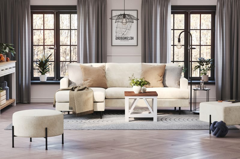 Menard Compact 3-sits Vänstervänd L-formad Divansoffa i Sammet - Krämvit - Möbler - Soffa - Divansoffor & schäslongsoffa