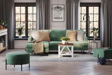 Menard Compact 3-sits Vänstervänd L-formad Divansoffa i Sammet - Mörkgrön - Möbler - Soffa - Divansoffor & schäslongsoffa