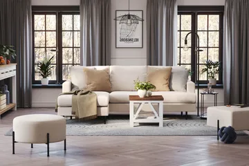 Menard Compact 3-sits Vänstervänd L-formad Divansoffa i Tyg - Beige - Möbler - Soffa - Divansoffor & schäslongsoffa