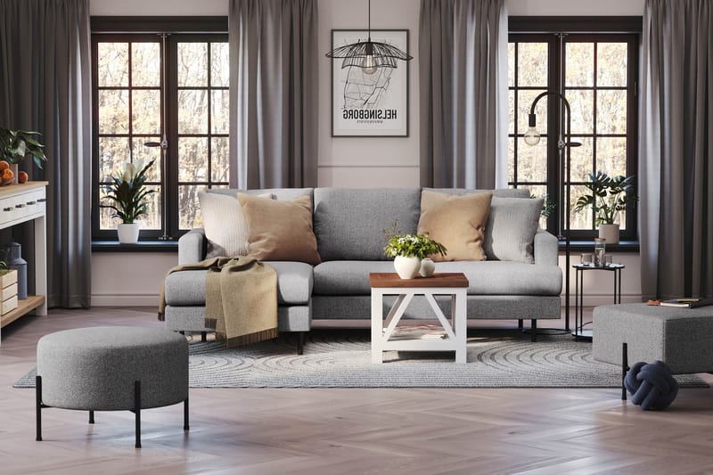 Menard Compact 3-sits Vänstervänd L-formad Divansoffa i Tyg - Grå - Möbler - Soffa - Divansoffor & schäslongsoffa
