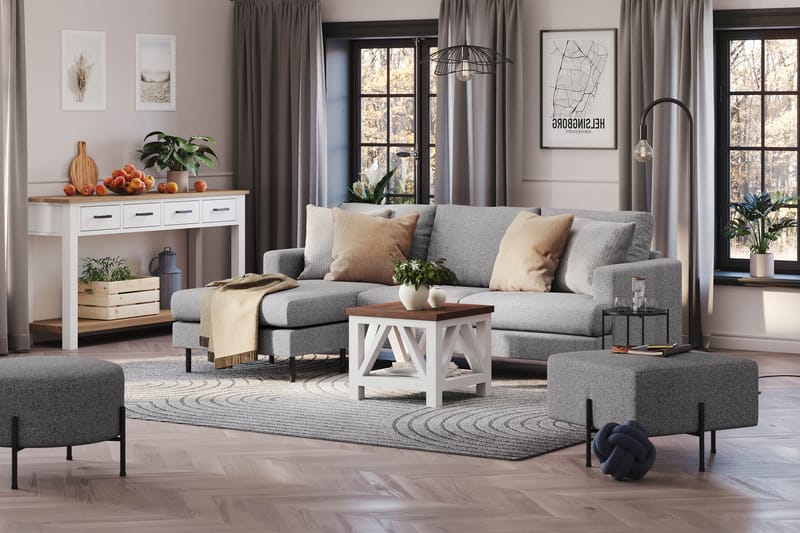 Menard Compact 3-sits Vänstervänd L-formad Divansoffa i Tyg - Grå - Möbler - Soffa - Divansoffor & schäslongsoffa