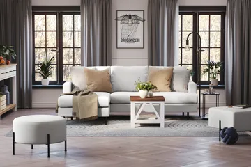 Menard Compact 3-sits Vänstervänd L-formad Divansoffa i Tyg - Ljusgrå - Möbler - Soffa - Divansoffor & schäslongsoffa