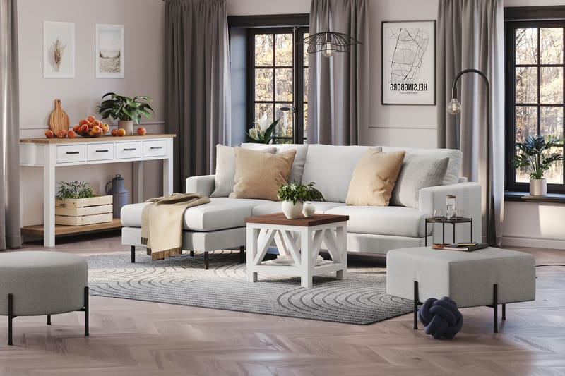 Menard Compact 3-sits Vänstervänd L-formad Divansoffa i Tyg - Ljusgrå - Möbler - Soffa - Divansoffor & schäslongsoffa