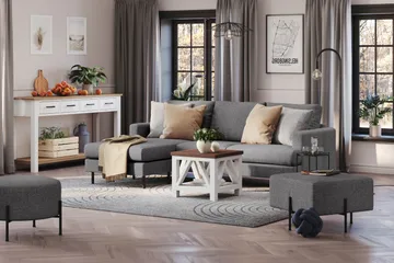 Menard Compact 3-sits Vänstervänd L-formad Divansoffa i Tyg - Mörkgrå - Möbler - Soffa - Divansoffor & schäslongsoffa