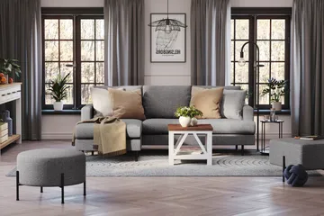 Menard Compact 3-sits Vänstervänd L-formad Divansoffa i Tyg - Mörkgrå - Möbler - Soffa - Divansoffor & schäslongsoffa
