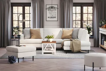 Menard Compact 4-sits Högervänd L-formad Schäslongsoffa i Bouclé - Vit - Möbler - Soffa - Divansoffor & schäslongsoffa