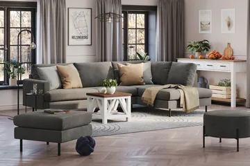 Menard Compact 4-sits Högervänd L-formad Schäslongsoffa i Manchester - Grå - Möbler - Soffa - Divansoffor & schäslongsoffa