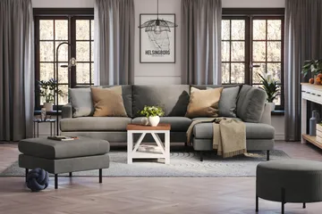Menard Compact 4-sits Högervänd L-formad Schäslongsoffa i Manchester - Grå - Möbler - Soffa - Divansoffor & schäslongsoffa