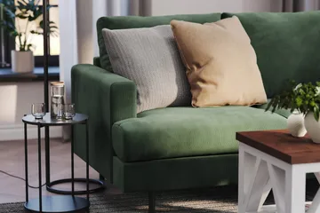 Menard Compact 4-sits Högervänd L-formad Schäslongsoffa i Manchester - Grön - Möbler - Soffa - Divansoffor & schäslongsoffa