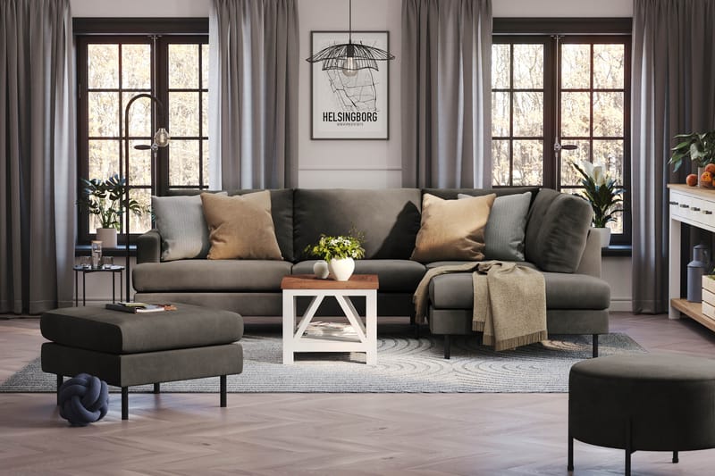 Menard Compact 4-sits Högervänd L-formad Schäslongsoffa i Manchester - Mörkgrå - Möbler - Soffa - Divansoffor & schäslongsoffa