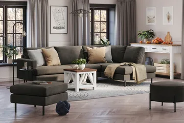 Menard Compact 4-sits Högervänd L-formad Schäslongsoffa i Manchester - Mörkgrå - Möbler - Soffa - Divansoffor & schäslongsoffa
