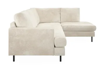 Menard Compact 4-sits Högervänd L-formad Schäslongsoffa i Sammet - Krämvit - Möbler - Soffa - Divansoffor & schäslongsoffa
