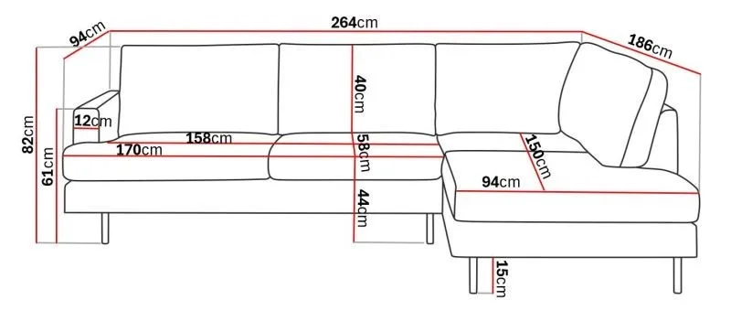 Menard Compact 4-sits Högervänd L-formad Schäslongsoffa i Sammet - Krämvit - Möbler - Soffa - Divansoffor & schäslongsoffa