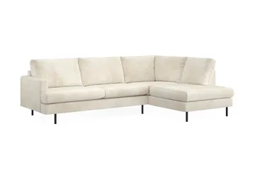 Menard Compact 4-sits Högervänd L-formad Schäslongsoffa i Sammet - Krämvit - Möbler - Soffa - Divansoffor & schäslongsoffa