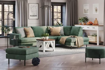 Menard Compact 4-sits Högervänd L-formad Schäslongsoffa i Sammet - Mörkgrön - Möbler - Soffa - Divansoffor & schäslongsoffa